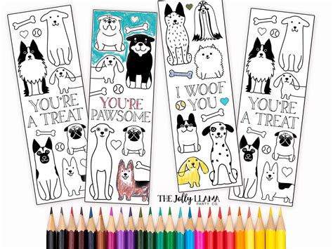 Dog Bookmarks Puppy Bookmarks Valentine Bookmarks Coloring Etsy