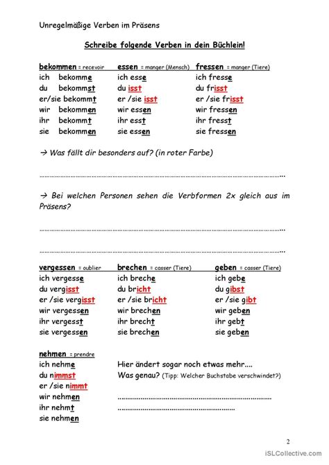 Unregelmäßige Verben Im Präsens Pake Deutsch Daf Arbeitsblätter Pdf And Doc