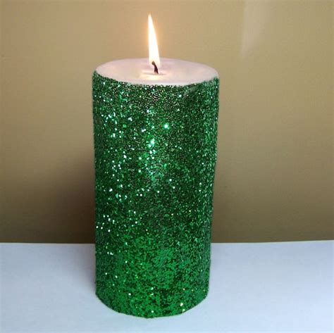 Green Glitter Unscented Pillar Candle 4 6 9 By Stillwatercandles