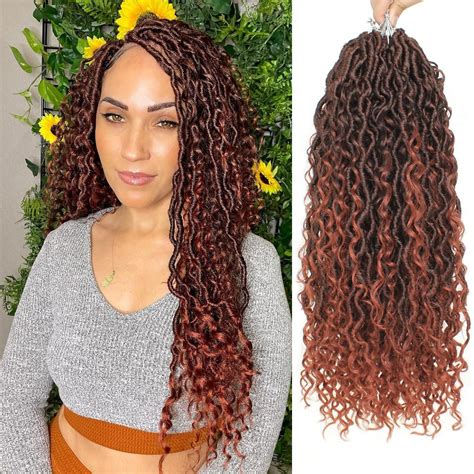 Buy Zrq 8 Packs Curly Faux Locs Crochet Hair 18 Inch Ginger Goddess Locs Crochet Braids Hair