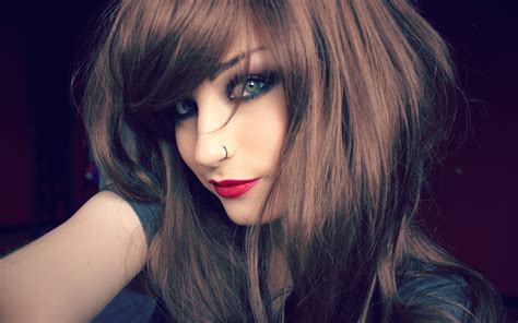 Wallpaper Face Women Model Nose Rings Long Hair Brunette Singer Blue Black Hair Mouth