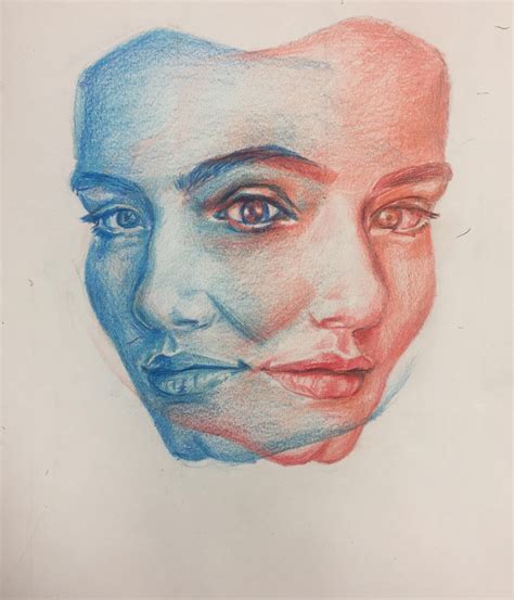 Two Faced Coloured Pencil A4 Face Art Drawing A Level Art Sketchbook