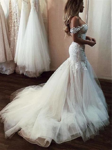 Princess Breathtaking Mermaid Tulle Off Shoulder Wedding Dress With La Dolly Gown