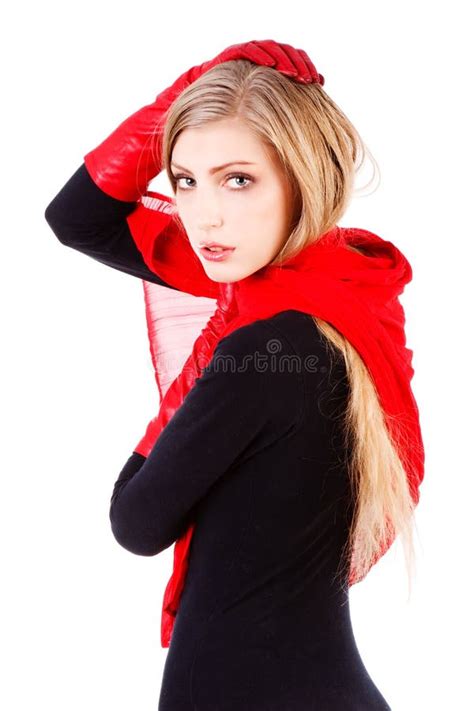 Young Sweet Carefree Girl In Red Scarf Stock Image Image Of Clean