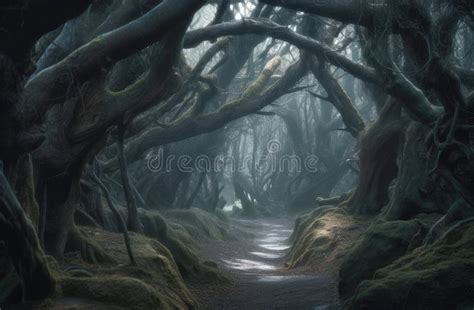 Mystery Path In Fairy Tale Forest Generative Ai Illustration Stock