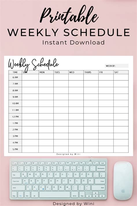 Weekly Schedule Weekly Planner Printable Minimalist Weekly