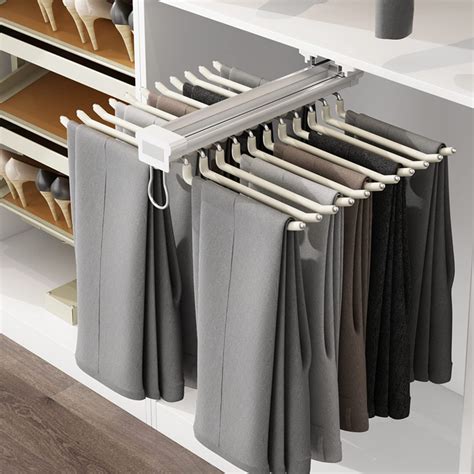 Lehom Pull Out Trousers Rack Arms Stainless Steel Closet Pants Hanger Bar Clothes Organizers