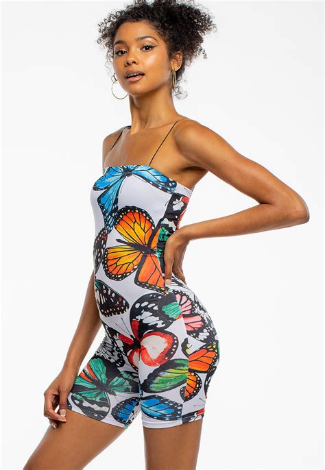 colorful butterfly printed spandex romper shop new arrivals at papaya clothing