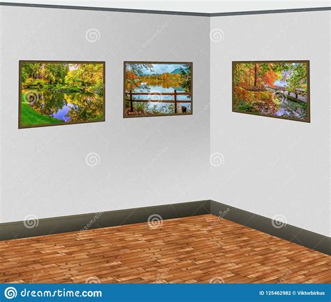 Image Hanging On A Gray Wall At The Corner In An Art Gallery Stock Illustration - Illustration ...