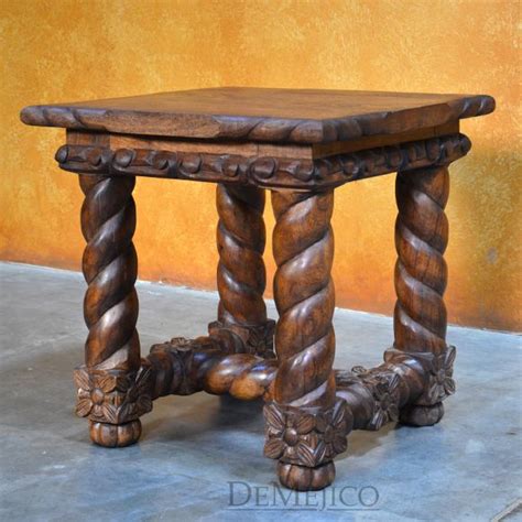 The tables may be supported with detailed turned legs or with a sturdy, hand turned pedestal. Spanish revival end table | Spanish furniture, End tables ...