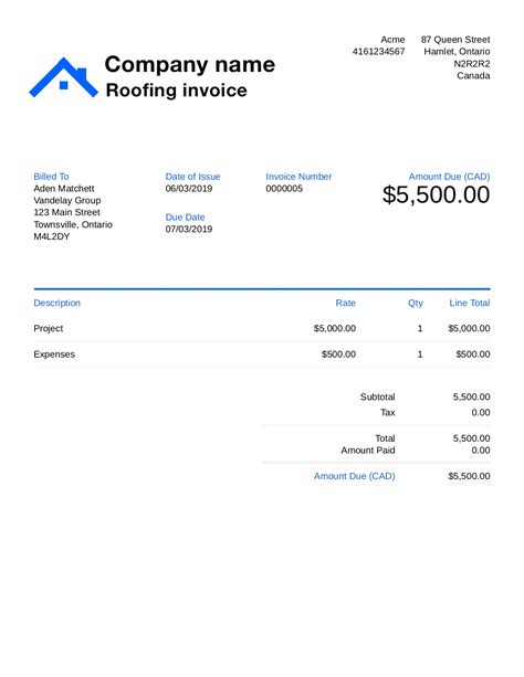 Free Roofing Invoice Template Customize And Send In 90 Seconds