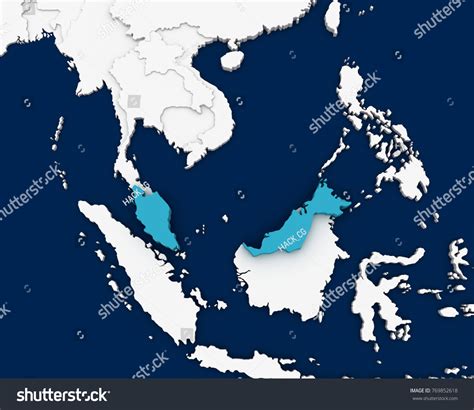 Malaysia Map 3d Rendering Stock Illustration 769852618 Shutterstock