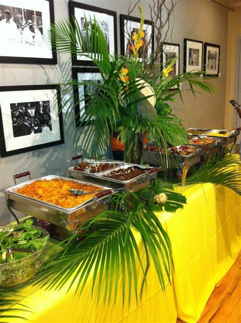 Buffet Table Of Great Food Party Food Table Ideas Luau Party Decorations Havana Nights Party