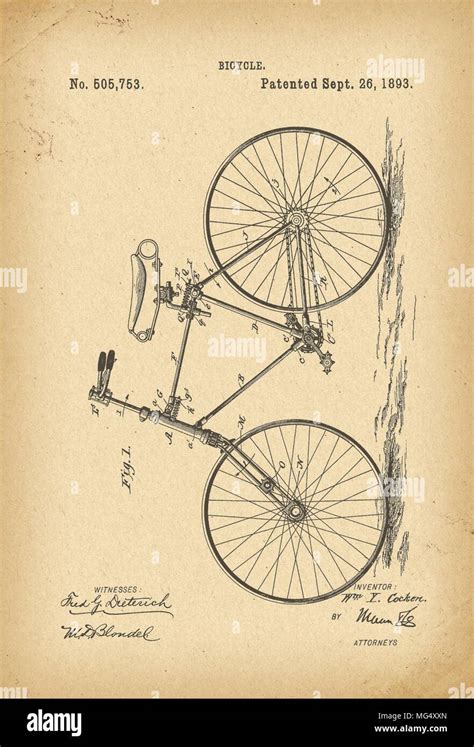1893 Patent Velocipede Bicycle History Invention Stock Photo Alamy