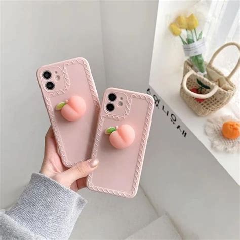3d Cute Peach Phone Case For Iphone 12 11 Pro Max 7 8 Plus X Xr Xs Max Mini Soft Silicone Back