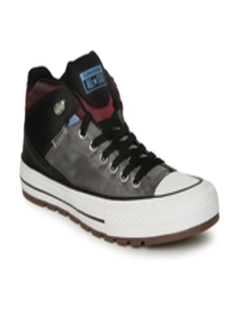 Buy Converse Unisex Black And Grey Colourblocked Synthetic Mid Top Sneakers Casual Shoes For