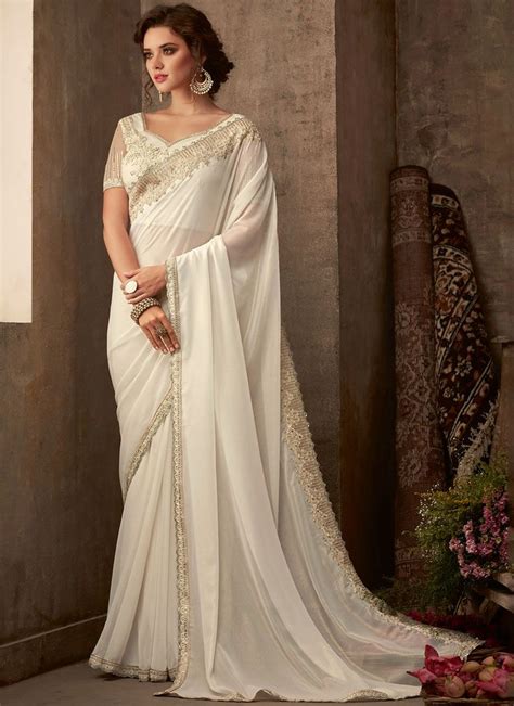 Silk Off White Embroidered Trendy Saree Trendy Sarees Saree Designs