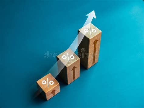 Shining Rise Up Arrow With Percentage Icon On Wooden Blocks 3d Bar