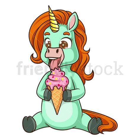 Unicorn Eating Ice Cream Cartoon Clipart Vector Friendlystock