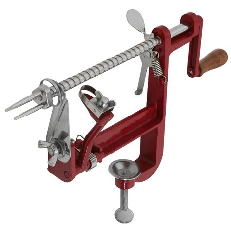 Johnny Apple Peeler With Clamp Base Stainless Steel Blades Red Cast