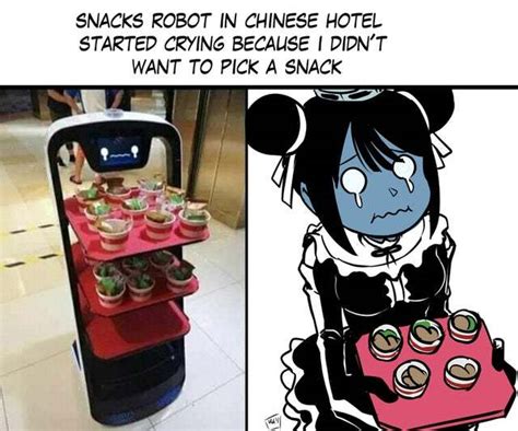 Робот с закусками в китайском отеле начал плакать из за того что я не захотел взять снек Пикабу