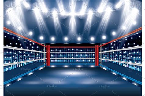 Boxing Ring With Spotlights Sponsored Sponsored Vector