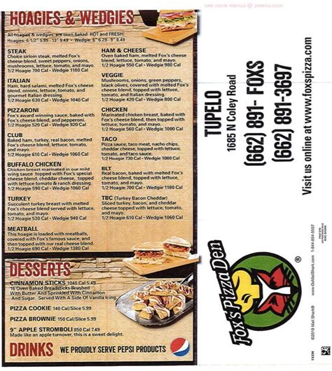Online Menu Of Foxs Pizza Den Restaurant Tupelo Mississippi 38801