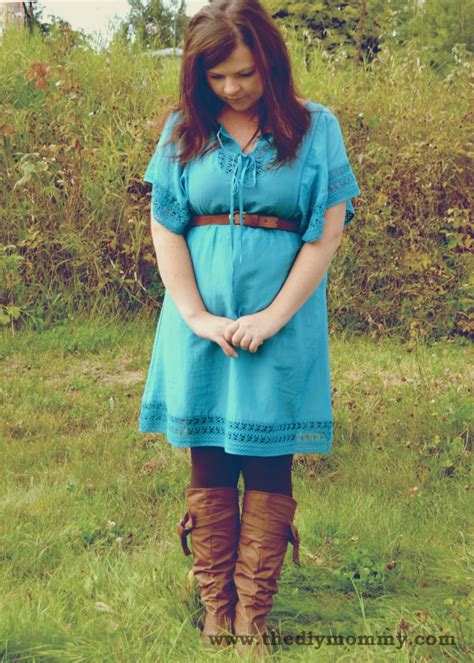 Wear A Summer Dress With Tights And Boots For Fall Petite Curvy Mom
