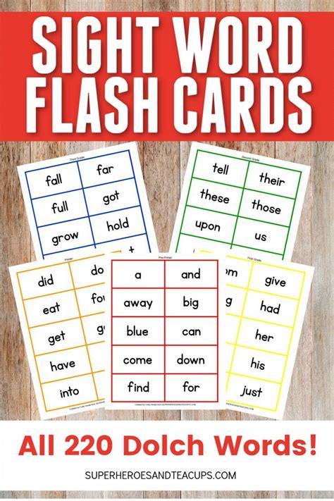 Dolch Sight Word Flash Cards Free Printable For Kids