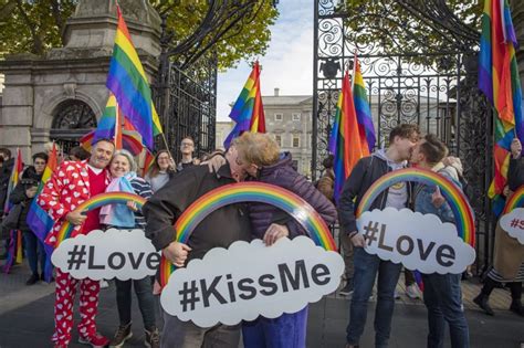 Shift The Hate Away Lgbt Couples Stage Kissing Protest Outside Dáil To