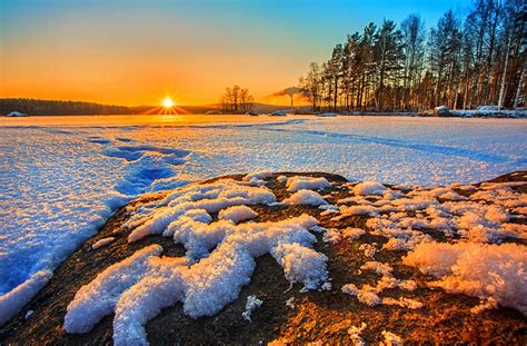 Landscapes Lakes Winter Snow Love Sunset Trees Finland