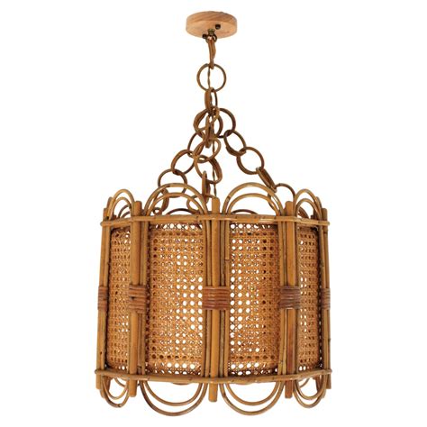 Bamboo Rattan And Wicker Weave Drum Pendant Light Or Lantern For Sale