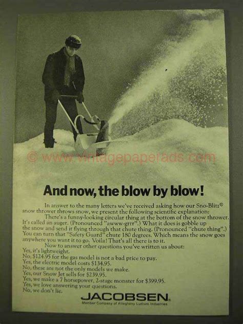 1970 Jacobsen Sno Blitz Snow Thrower Ad Blow By Blow