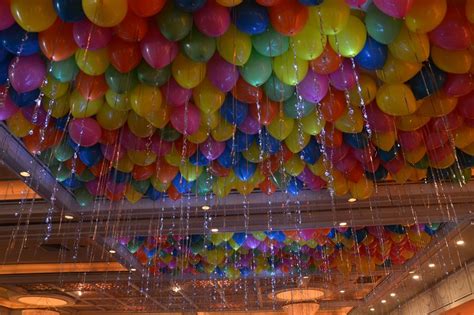 Neon Colored Loose Ceiling Balloons With Led Sparkle Ribbon And Shimmer