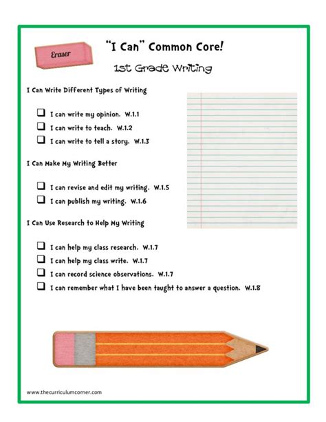 “i Can” Common Core 1st Grade Writing Printables For 1st Grade