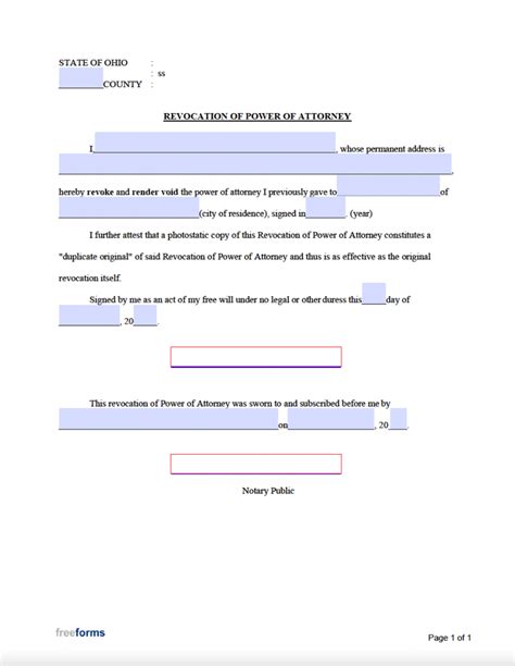 Free Ohio Revocation Of Power Of Attorney Form PDF WORD