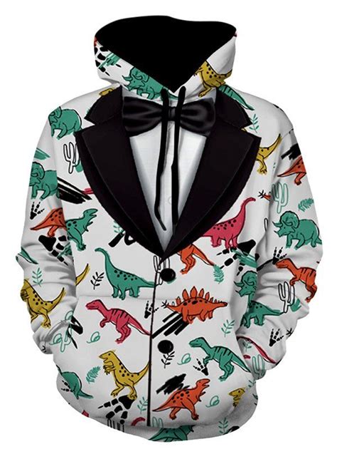 57 Off 2020 Dinosaur Cartoon Print Hoodie In White Dresslily