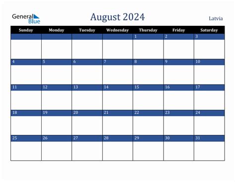 August 2024 Calendar With Latvia Holidays