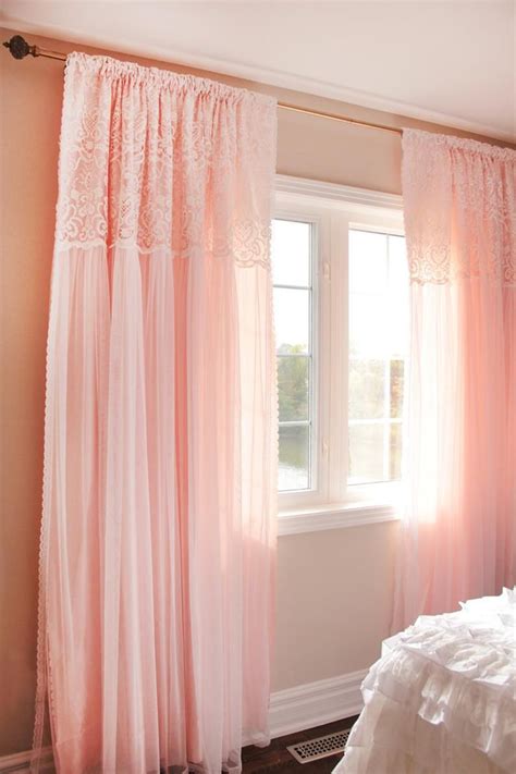A soft colour to brighten up your room and exuding a homely feel, pink curtains make for a pretty setting. Peach Apricot Pink White Ruffle Embroidery Lace Overlay ...