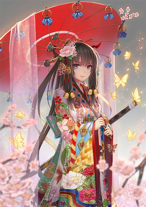 Hd Wallpaper Hair Ornament Long Hair Kimono Anime Girls Umbrella Japanese Clothes