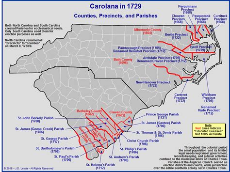 Carolina Counties Precincts And Parishes In 1729