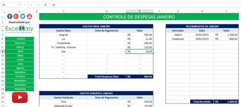 Planilha Para Controle De Despesas 01 Excel Easy