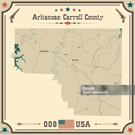 Vintage Map Of Carroll County In Arkansas Usa Stock Illustration