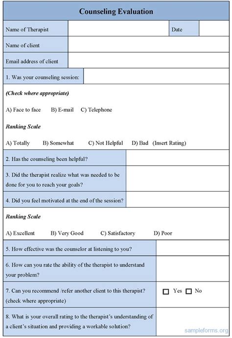 Free Counseling Forms Templates Awesome Counseling Evaluation Form