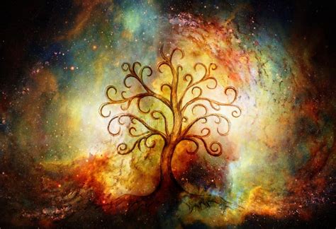 Tree Of Life Symbol On Structured And Space Background Yggdrasil