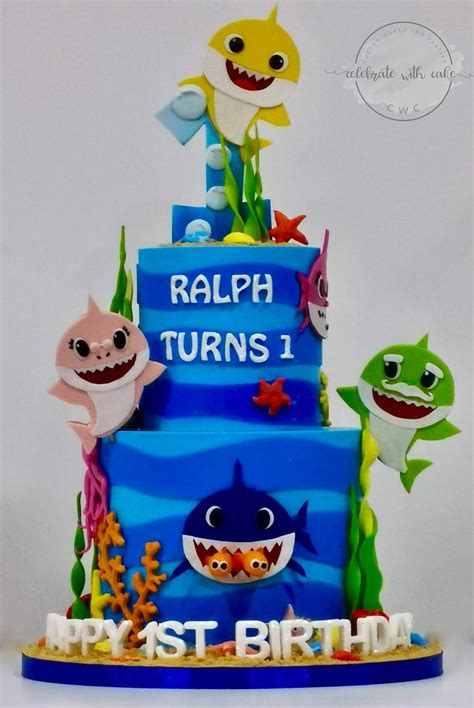 Celebrate With Cake Baby Shark 2 Tier 1st Birthday Cake