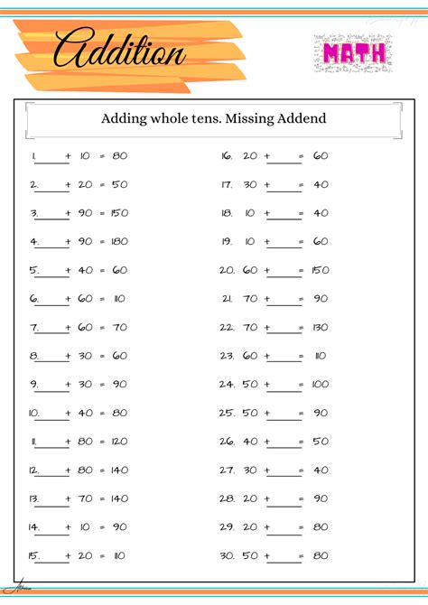Grade 2 Math Worksheets | Addition Whole Tenths Part 3 - Education PH
