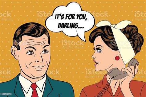 Pop Art Cute Retro Couple In Comics Style Stock Illustration Download Image Now 2015 Adult