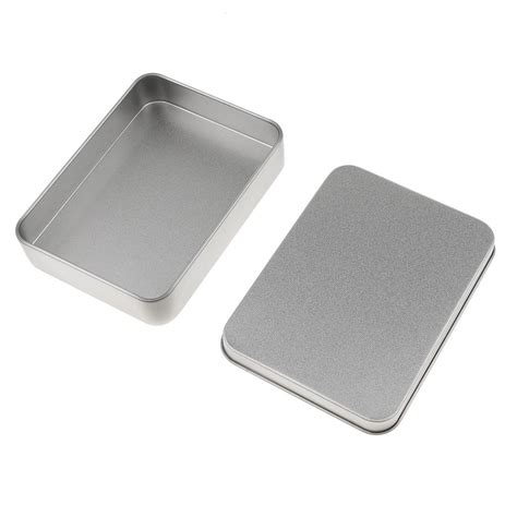 Empty Silver Metal Rectangular Empty Hinged Tins Box Containers With