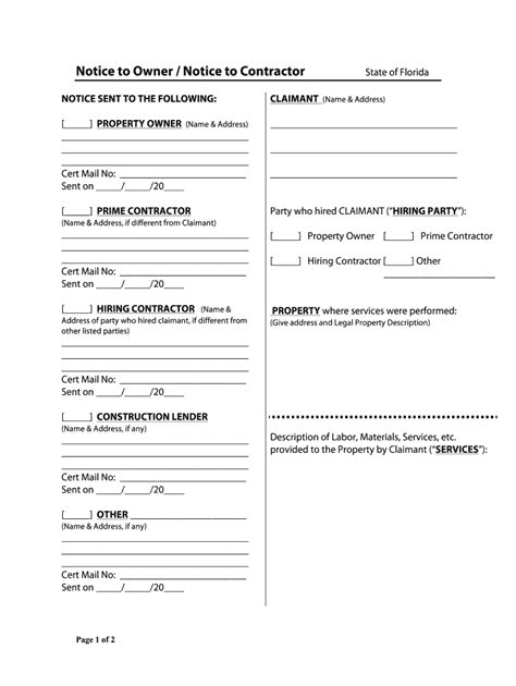 Notice To Owner Florida Form Fill Online Printable Fillable Blank